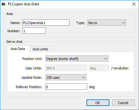 PLCopen Axis Data Dialog